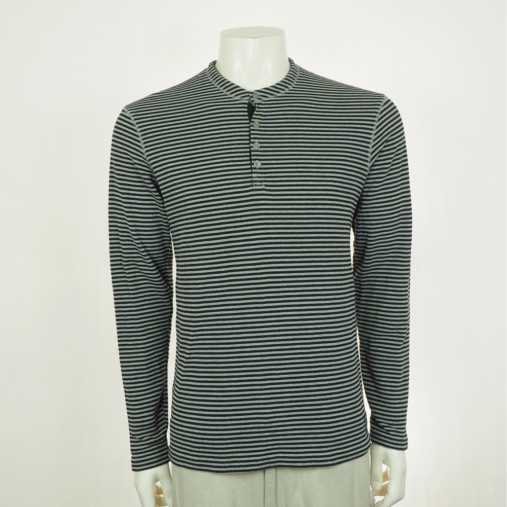Nike Henley Crew Tee Shirt Mens Medium Gray Striped Engineered Organic Cotton